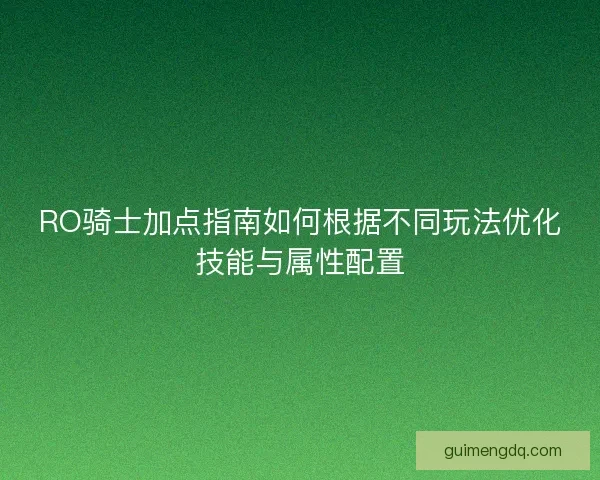 RO骑士加点指南如何根据不同玩法优化技能与属性配置